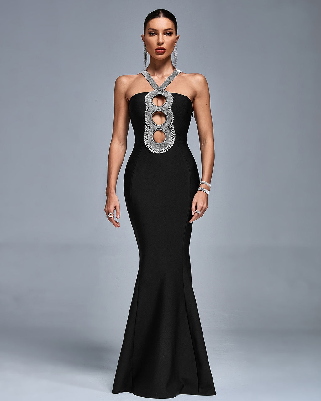 Silver Layered Halted Flared Dress