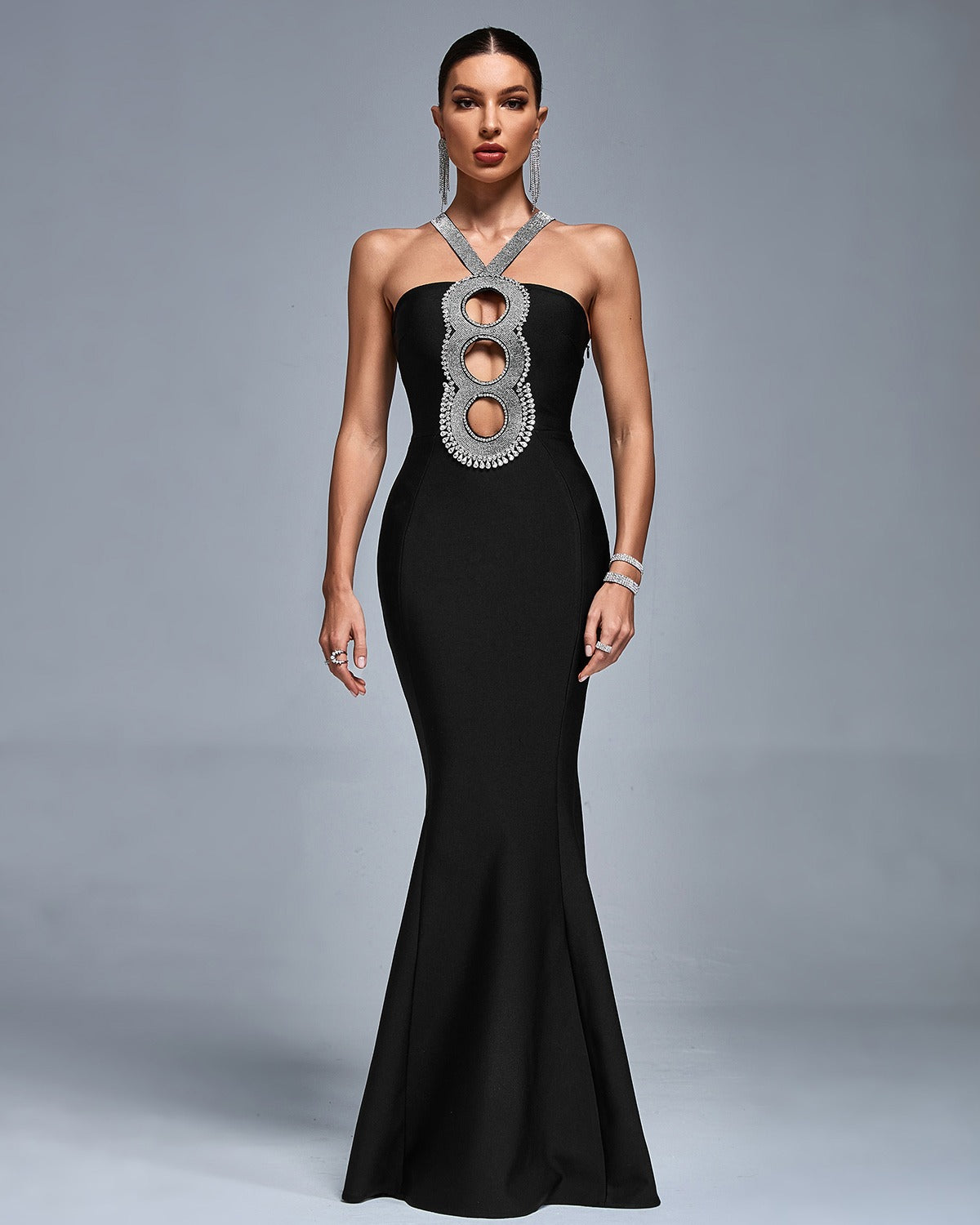 Silver Layered Halted Flared Dress