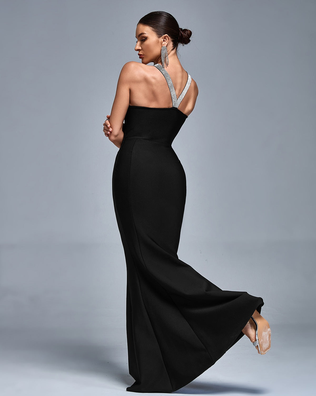 Silver Layered Halted Flared Dress