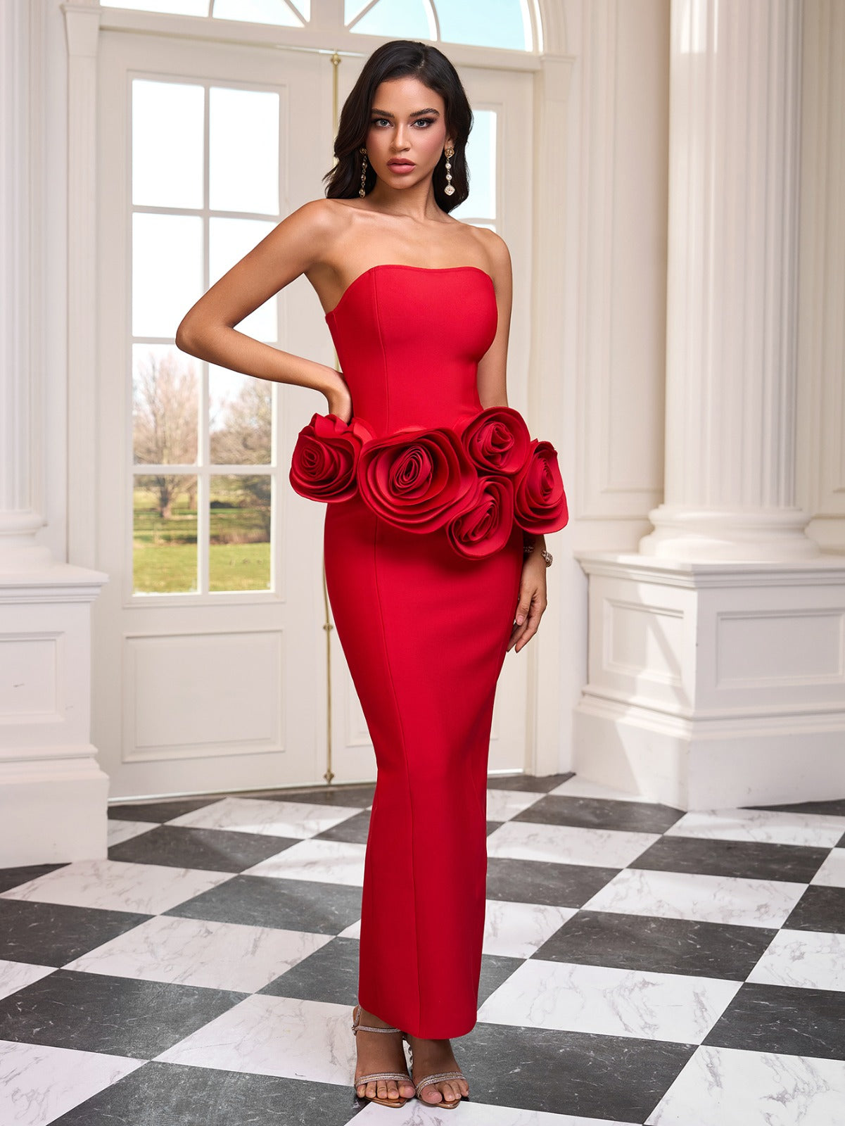 Flower Lady Red Bodycon Dress