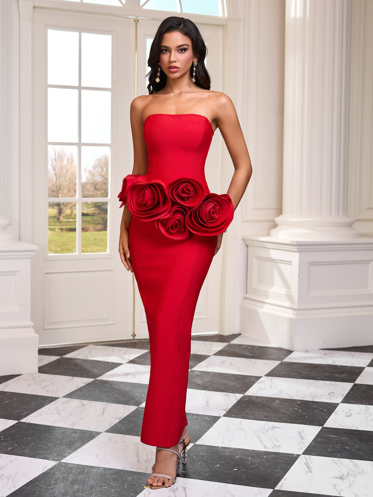 Flower Lady Red Bodycon Dress