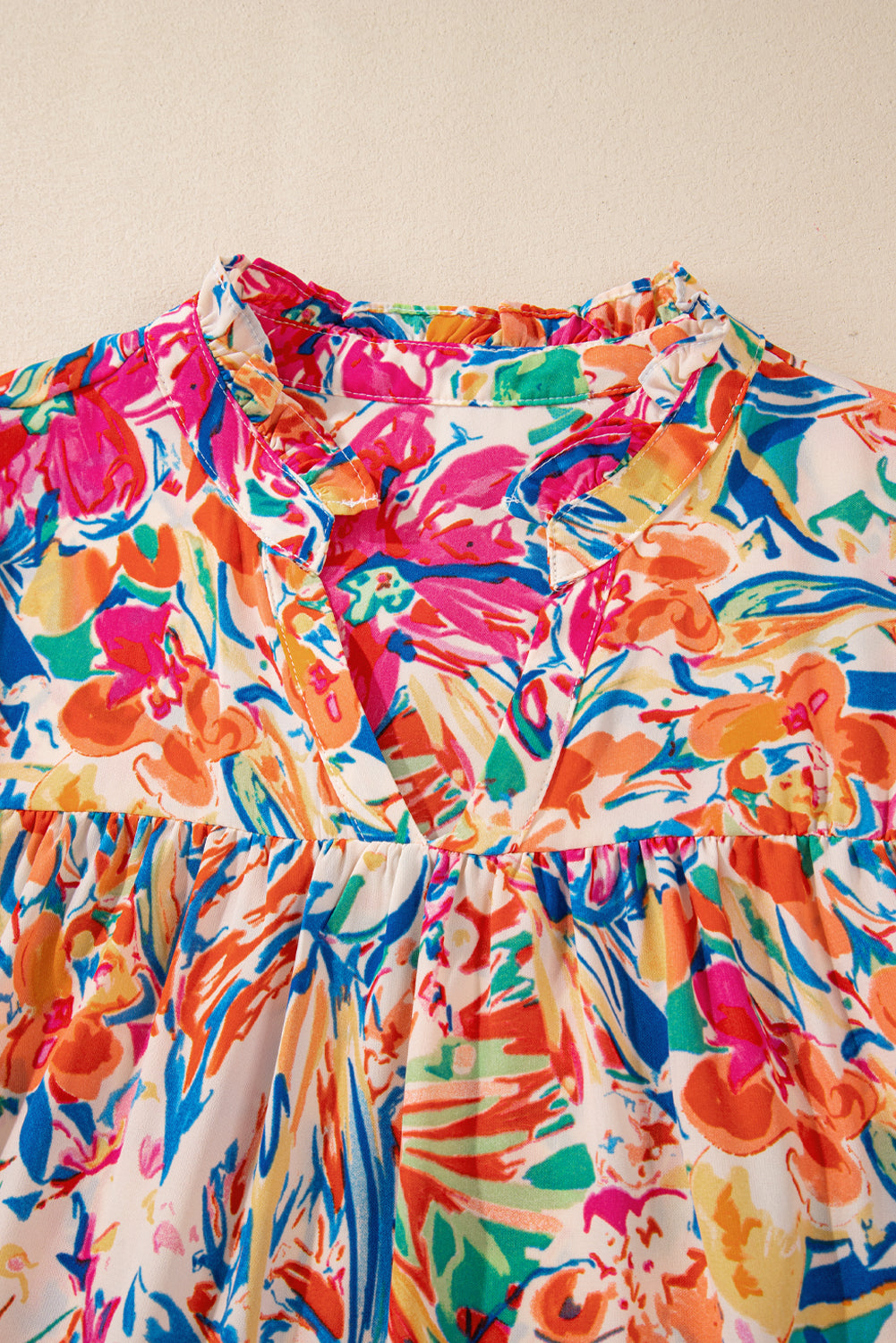 Multicolour Floral Print Bell Sleeve V-Neck Blouse